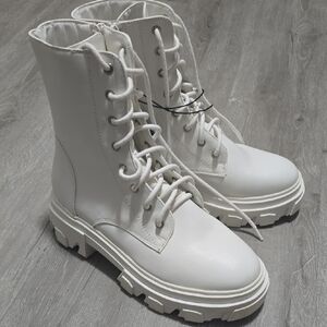 Forever 21 White Lace-Up Boots